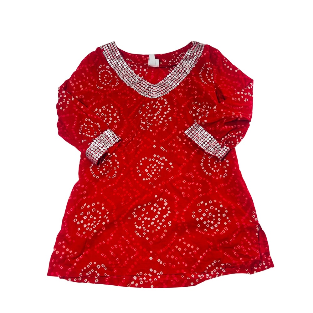 Calypso St Barth for Target Red Bandhani Sequin Cotton Tunic Top Womens‎ Medium